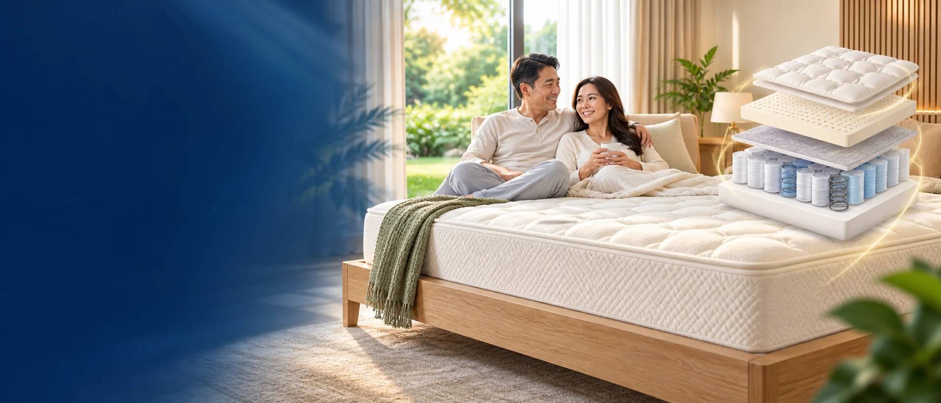 Cặp đôi thư giãn trên nệm lò xo túi nâng đỡ độc lập