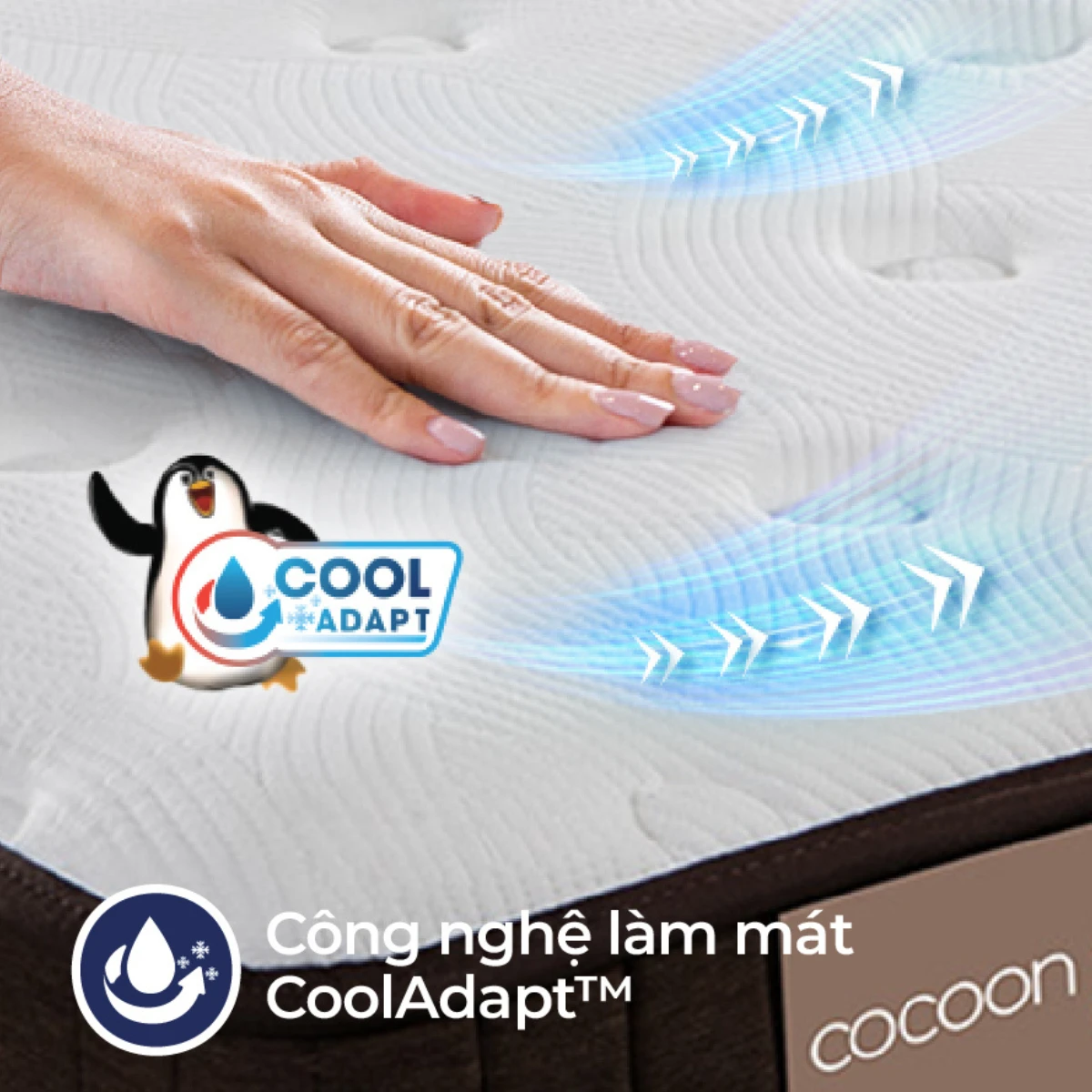 Nệm lò xo túi Liên Á Cocoon - sử dụng công nghệ làm mát CoolAdapt Nệm lò xo túi Liên Á Cocoon