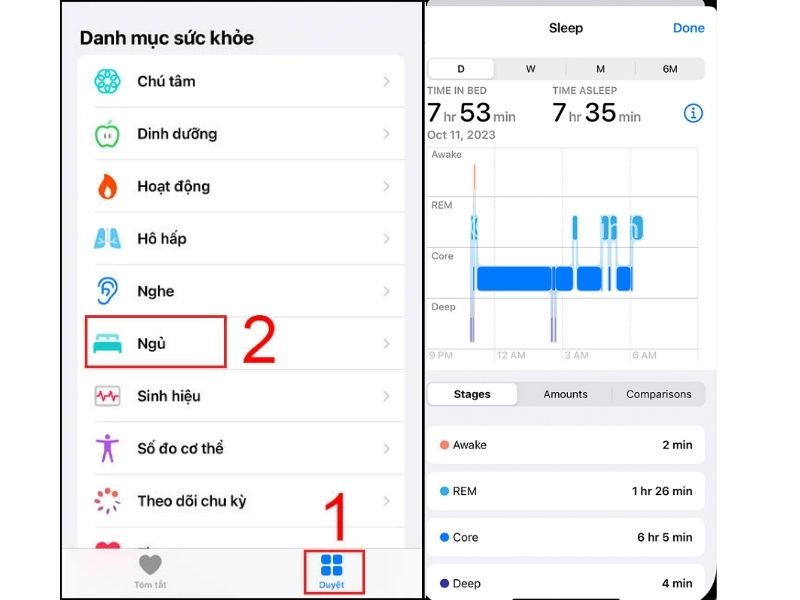 Cách xem lịch sử ngủ
