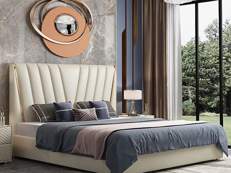 Giường bọc nệm đầu giường với đệm nổi