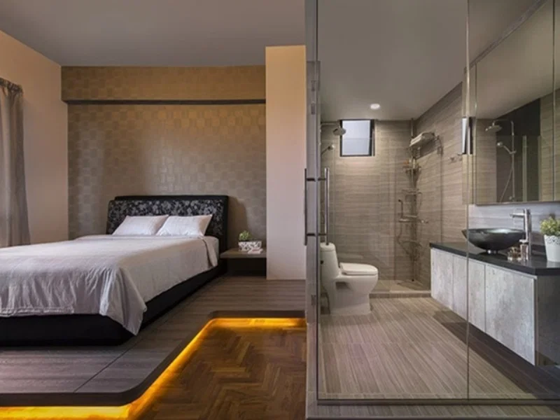 Không để giường dựa vào tường nhà vệ sinh