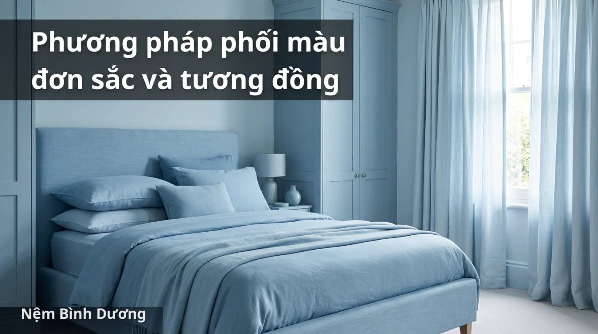 Phối màu đơn sắc mang lại cảm giác nhẹ nhàng, thư giãn tuyệt đối cho không gian nghỉ ngơi. - Cách phối màu giường - tủ - rèm chuẩn designer
