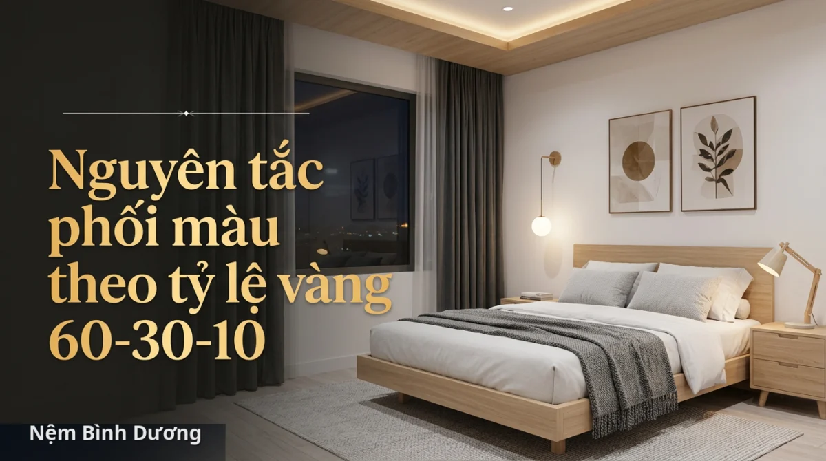 Áp dụng quy tắc phối màu 60-30-10 giúp phòng ngủ trở nên ngăn nắp và có điểm nhấn thu hút hơn. - Cách phối màu giường - tủ - rèm chuẩn designer