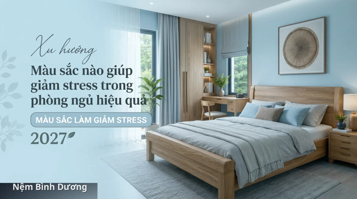 Không gian phòng ngủ với tông màu nhẹ nhàng giúp tạo cảm giác thư thái và giảm căng thẳng - Màu sắc nào giúp giảm stress trong phòng ngủ