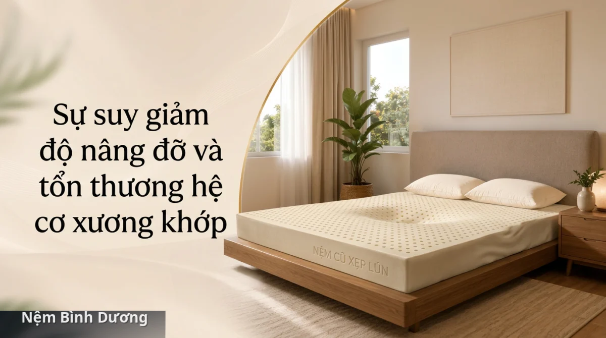 Hiện tượng trũng lún trên nệm cũ gây áp lực lớn cho cột sống - Nệm cũ ảnh hưởng đến sức khỏe giấc ngủ thế nào? 2 Hiện tượng trũng lún trên nệm cũ gây áp lực lớn cho cột sống - Nệm cũ ảnh hưởng đến sức khỏe giấc ngủ thế nào?