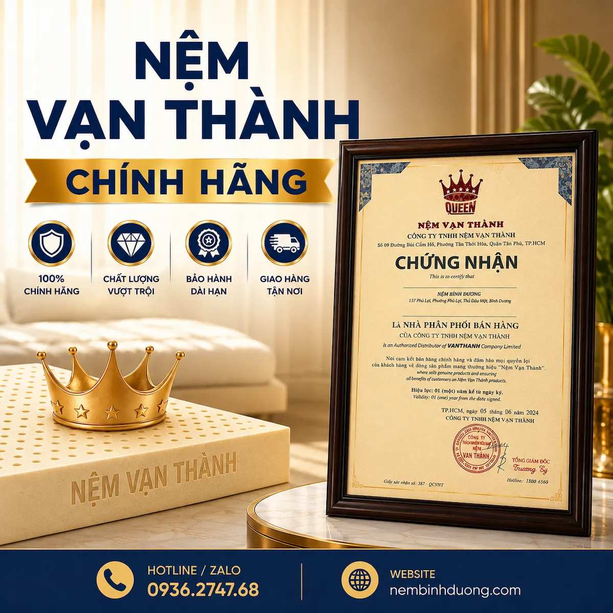 Nệm cao su Vạn Thành chính hãng tại Bến Cát