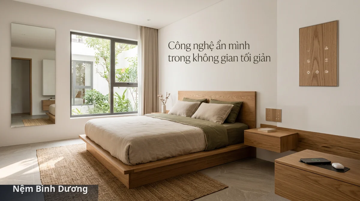 Công nghệ ẩn hiện đại giúp không gian phòng ngủ tối giản trở nên gọn gàng hơn - Xu hướng thiết kế phòng ngủ tối giản 2027