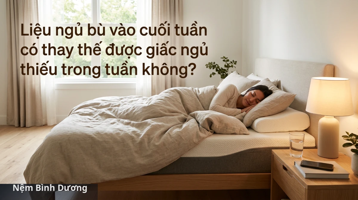Không gian phòng ngủ tiện nghi với nệm êm ái hỗ trợ duy trì giấc ngủ sâu và đều đặn mỗi đêm - Ngủ bù vào cuối tuần có thay thế được giấc ngủ thiếu trong tuần không