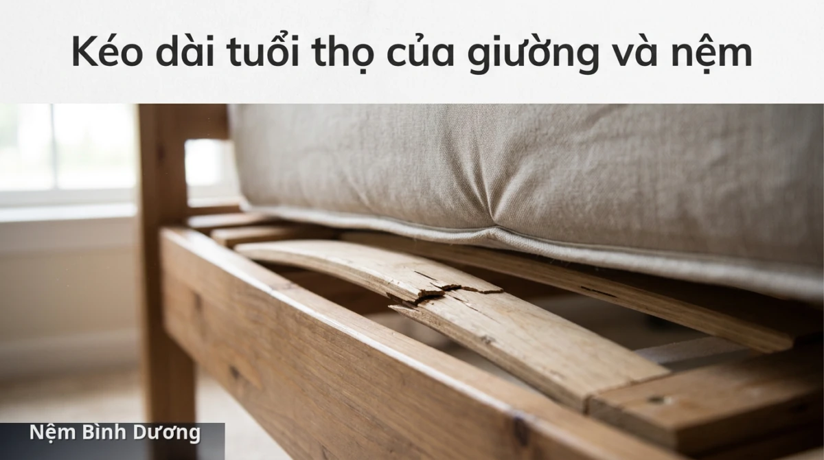Dát giường bị hư hại có thể ảnh hưởng nghiêm trọng đến tuổi thọ của nệm. - Vì sao cần kiểm tra khung giường và dát giường định kỳ?